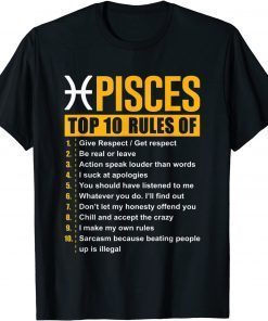 2021 Top 10 Rules of Pisces Birthday Gifts T-Shirt