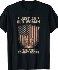 Just An Old Woman Who Wore Combat Boots Usa Flag Vintage TShirt