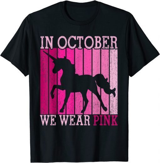 Funny In October We Wear Pink Breast Cancer Unicorn Kids Toddler T-Shirt