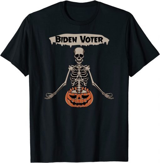 2021 Happy Halloween Christmas Joe Biden Pumpkin Skeleton Costume T-Shirt