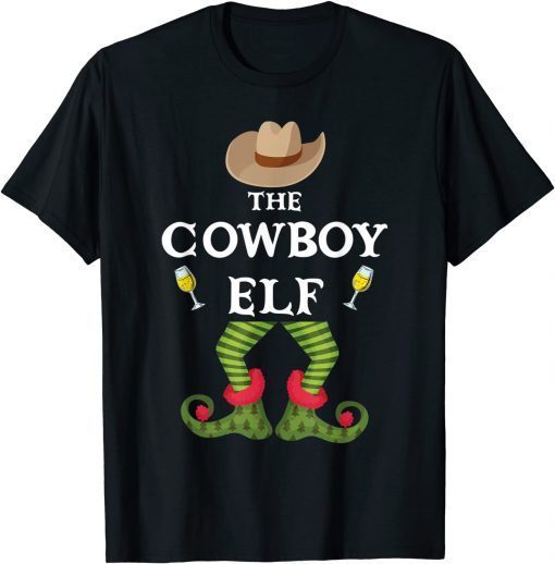 Official Cowboy Elf Family Christmas Party Funny Pajama Wine Lover T-Shirt