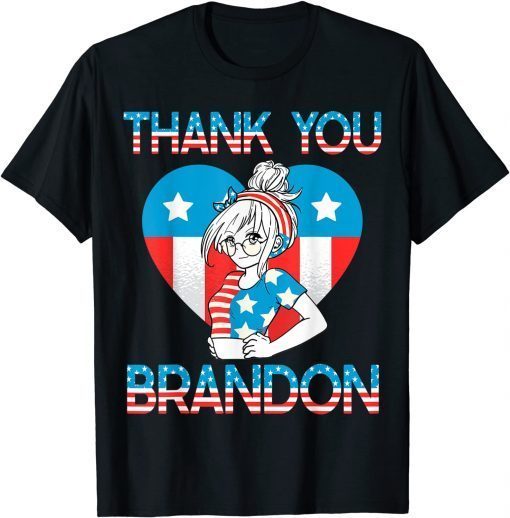 T-Shirt Mens Anime Messy Bun American Flag Thank You Brandon Womens