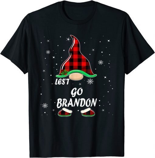 Classic Let's Go Brandon Gnome red buffalo plaid matching Christmas T-Shirt