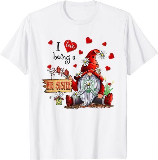 Classic I Love Being A Big Sister Gnome Daisy Christmas Funny Xmas T-Shirt