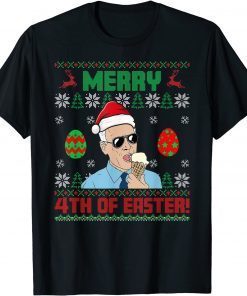 Classic Merry 4th of Easter Funny Biden Santa Christmas Ugly Sweater TShirt