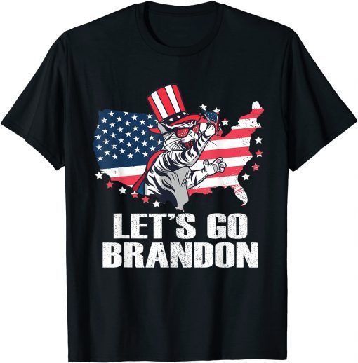 Classic Let's Go Brandon Cat Conservative US Flag Funny Gift Idea T-Shirt