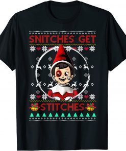 2021 Merry Christmas Snitches Get Stitches Elf Ugly Sweater T-Shirt