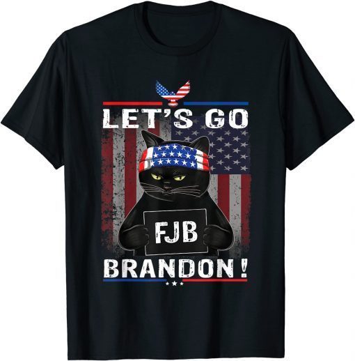 T-Shirt Let’s Go Brandon Black Cat Conservative American Flag