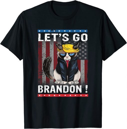 2021 Cat Let's Go Brandon American Flag Impeach Biden Men Women T-Shirt