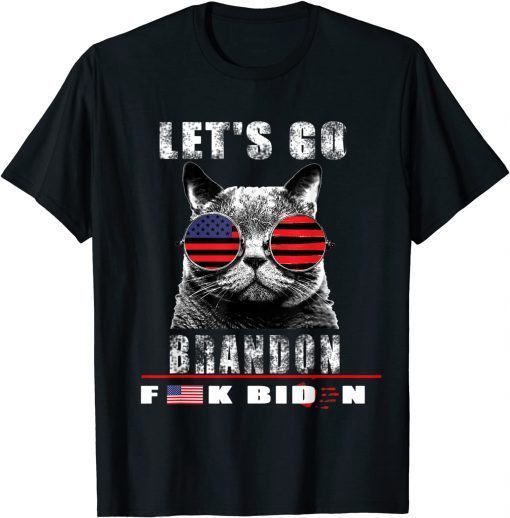 Official Cat Let's Go Brandon America Flag Funny T-Shirt