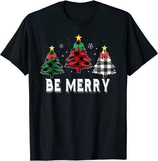 T-Shirt Be Merry Christmas Tree Buffalo Plaid Family Matching Pajama