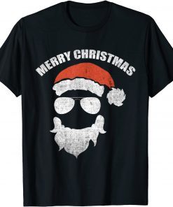 T-Shirt Santa Claus face Sunglasses with Hat Beard Christmas