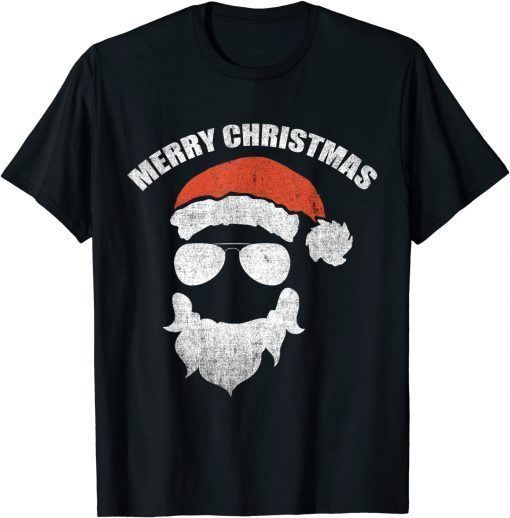 T-Shirt Santa Claus face Sunglasses with Hat Beard Christmas