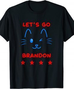 Official Let's Go Brandon Cat Winks At Me Loves Cats US Flag T-Shirt