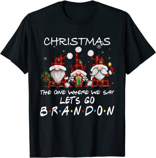 Funny Christmas 2021 Let's Go Branson Brandon Funny Gnome Xmas T-Shirt