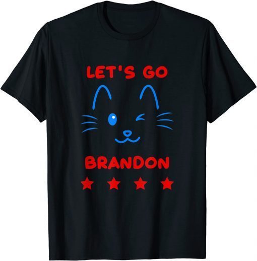 Official Let's Go Brandon Cat Winks At Me Loves Cats US Flag T-Shirt