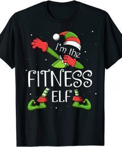 Classic I'm The Fitness Elf Dabbing Santa Claus Xmas For Family T-Shirt