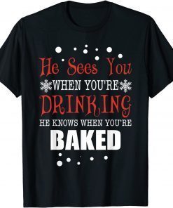 Official He Knows When You're Baked Cool Christmas Tee T-Shirt