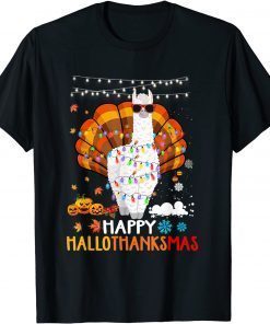 Funny Llama Happy Hallothanksmas Halloween Thanksgiving Xmas T-Shirt