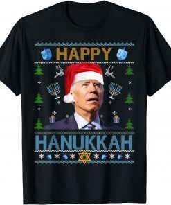 T-Shirt Happy Hanukkah Santa Biden Menorah Ugly Christmas Sweater