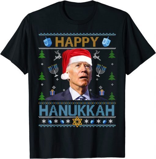 T-Shirt Happy Hanukkah Santa Biden Menorah Ugly Christmas Sweater