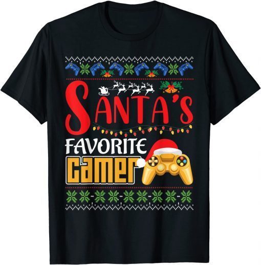 Santa's Favorite Video Game Christmas Pajama Santa Hat Light Unisex T-Shirt