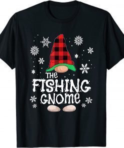 Funny Fishing Gnome Buffalo Plaid Christmas Matching Family Pajama Shirts