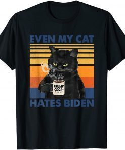 T-Shirt Even My Cat Hates Biden Funny Coffee Cat