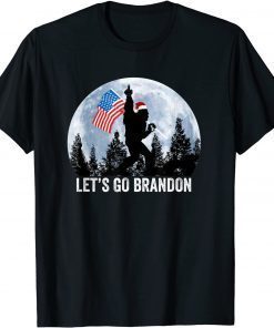 Funny Lets Go Brandon Christmas Bigfoot Middle Finger America Flag T-Shirt