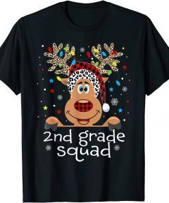 Classic 2nd Grade Squad Plaid Reindeer Santa Hat Teacher Christmas T-Shirt