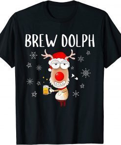 Brew Dolph Funny Rudolph Reindeer Drinking Craft Beer 2021 T-Shirt