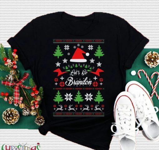 T-Shirt Let's Go Brandon Christmas ,Santa Hat Funny Lets Go Brandon Ugly Christmas