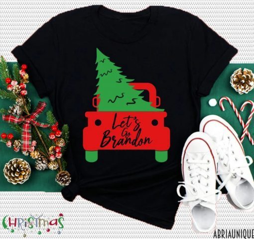 Classic Red Truck With Christmas Tree Lets Go Brandon T-Shirt