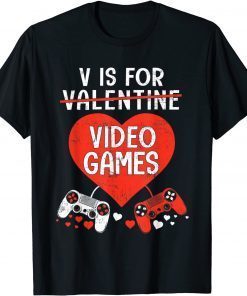 T-Shirt V Is For Video Games Valentines Day Gamer Boy Kids Men