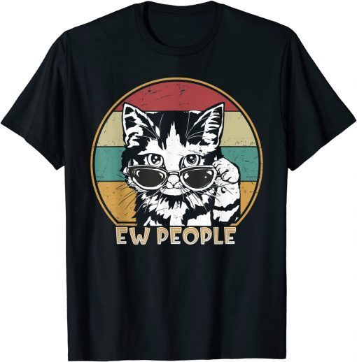 Official Ew People Retro Cat Funny Vintage Anti Social Introvert T-Shirt