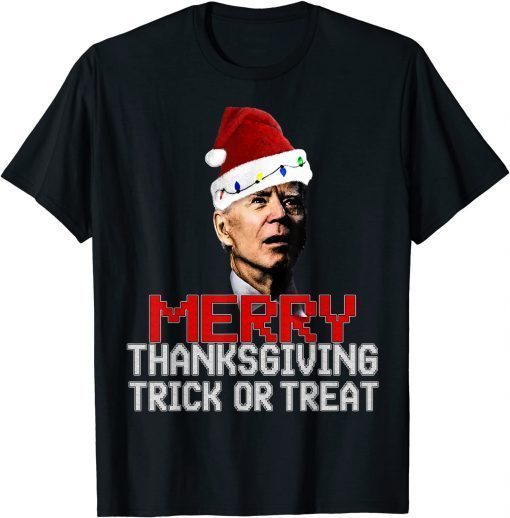 Classic Merry Thanksgiving Trick or Treat Joe Biden Funny Merry Xmas T-Shirt