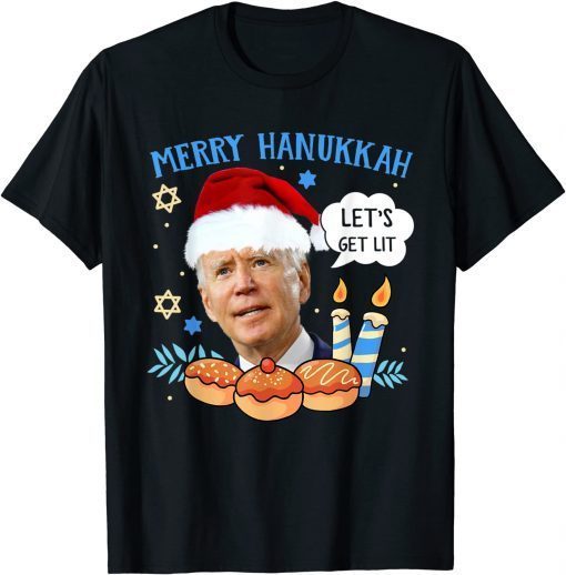 2022 Santa Biden Merry Hanukkah Let's Get Lit Christmas T-Shirt