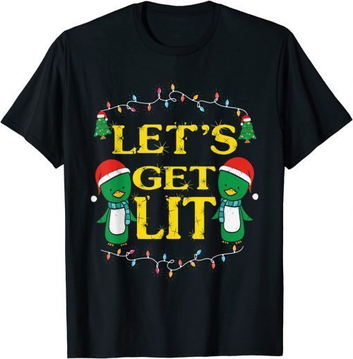 T-Shirt Let's Get Lit Drinking Santa Hat Christmas Lights