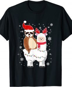 Official Sloth Riding Llama Funny Christmas Scarf Santa Hat Official T-Shirt
