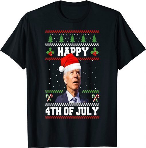 T-Shirt Happy 4th of July Biden Christmas Santa Hat Ugly Sweater