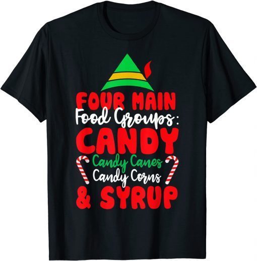 Christmas Four Main Food Groups Elf Buddy Xmas Pajama Gifts Tee Shirts