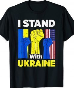 T-Shirt I Stand With Ukraine Support Ukrainian American USA Flag Gift