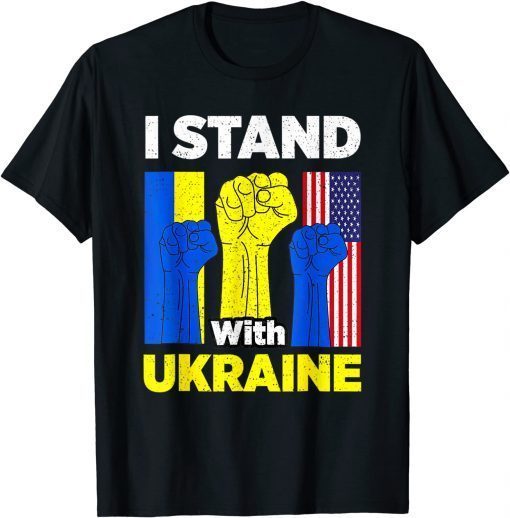 T-Shirt I Stand With Ukraine Support Ukrainian American USA Flag Gift