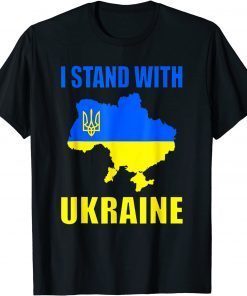I Stand With Ukraine Map And Ukrainian Flag Gift T-Shirt