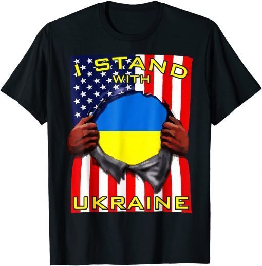 2022 I Stand With Ukraine American Ukrainian Flag T-Shirt