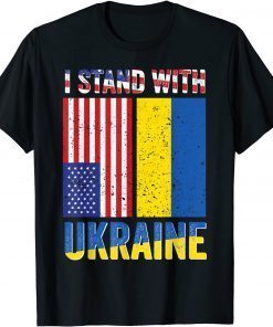 I Stand With Ukraine Support Ukrainian American USA Flag 2022 T-Shirt
