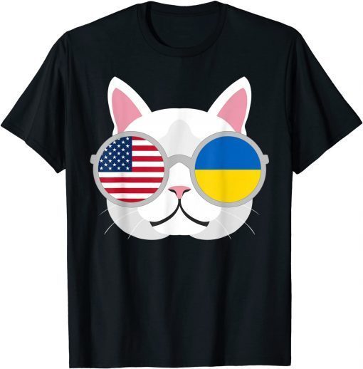 2022 Proud Ukrainian American Cat Ukraine USA Flag T-Shirt
