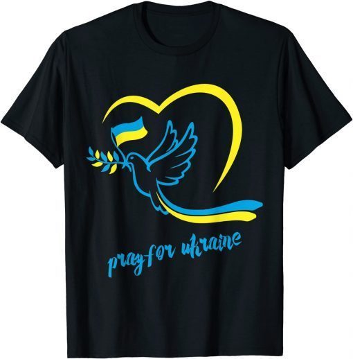 Official Pray For Ukraine Peace Dove Pigeon Love Flag Heart T-Shirt