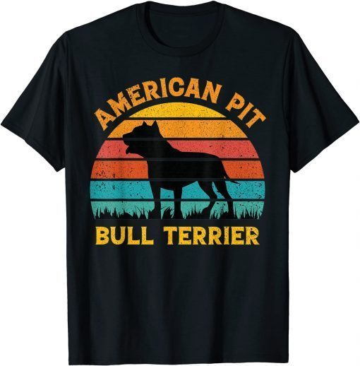 Classic American Pit Bull Terrier Dog Lovers Sunset For Dad Mom Dad TShirt