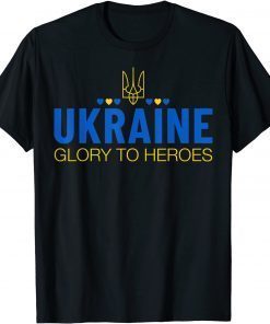 2022 Ukraine Glory To Heroes National Symbol Trident Blue Yellow T-Shirt
